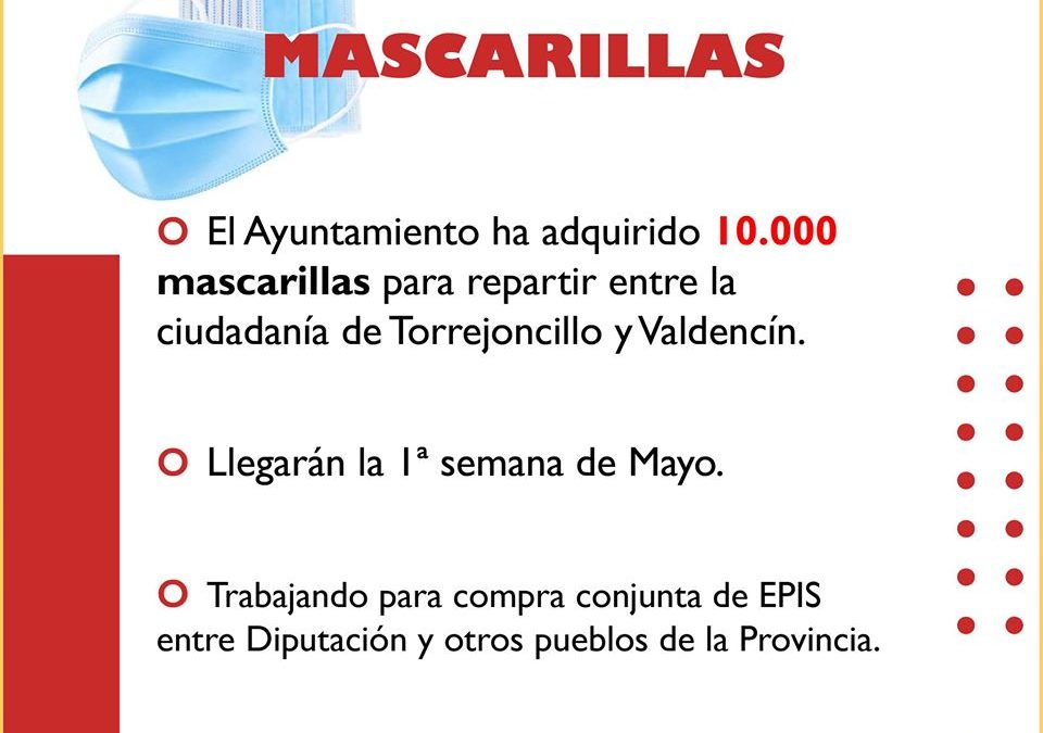 El Ayuntamiento de Torrejoncillo ha adquirido 10.000 mascarillas
