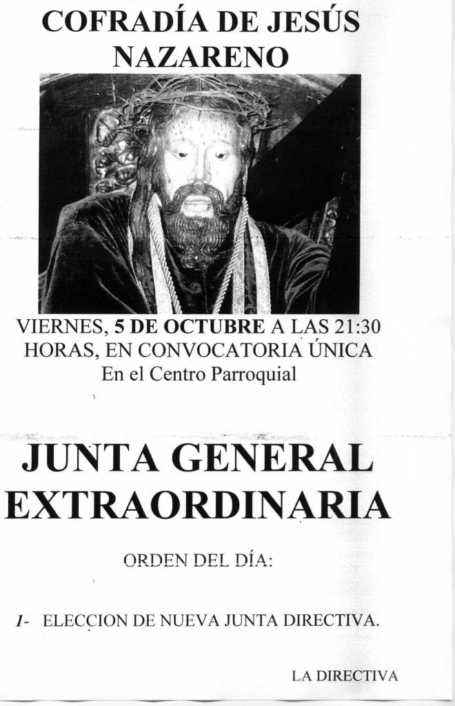 Junta General Extraordinaria de la «Cofradía de Jesús Nazareno»