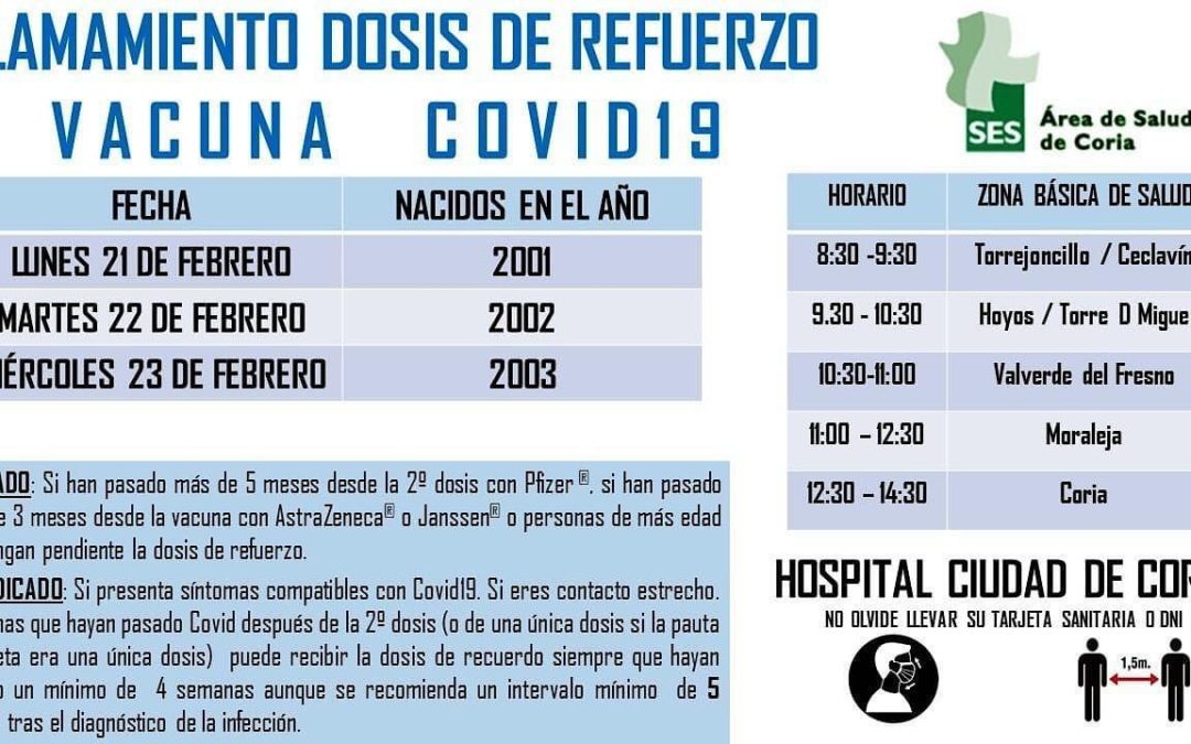 LLAMAMIENTO DOSIS DE REFUERZO VACUNA COVID-19