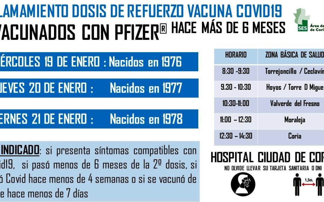 LLAMAMIENTO TERCERA DOSIS VACUNA COVID 19 PFIZER