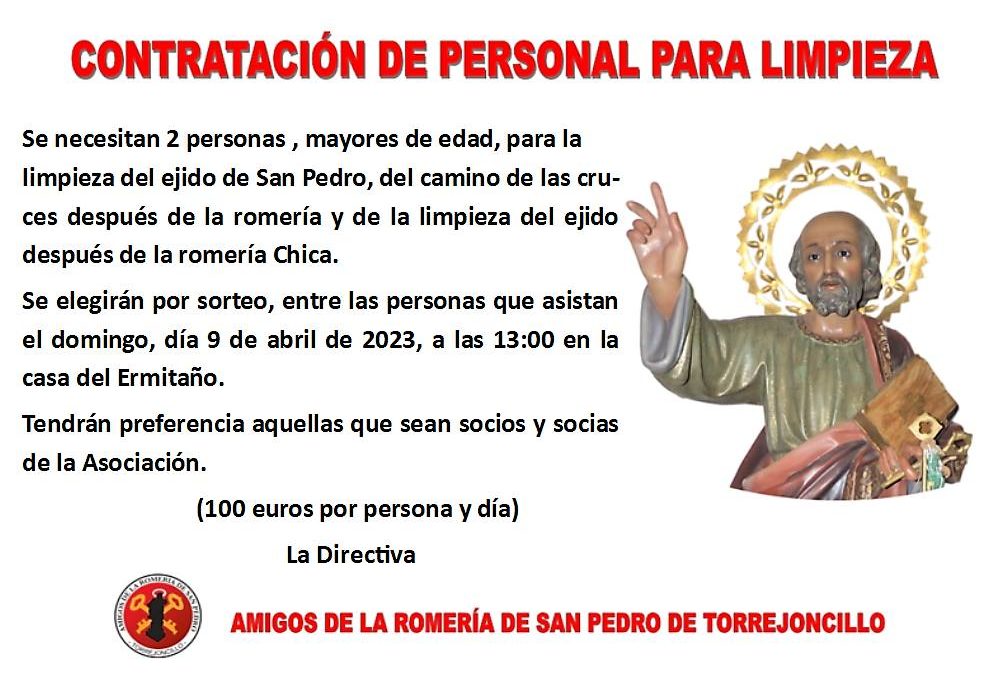 CONTRATACIÓN DE PERSONAL PARA LA LIMPIEZA