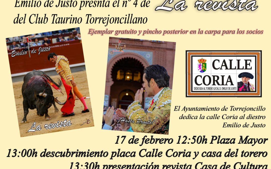 EMILIO DE JUSTO PRESENTA EL NÚMERO 4 DE LA REVISTA DEL CLUB TAURINO TORREJONCILLANO