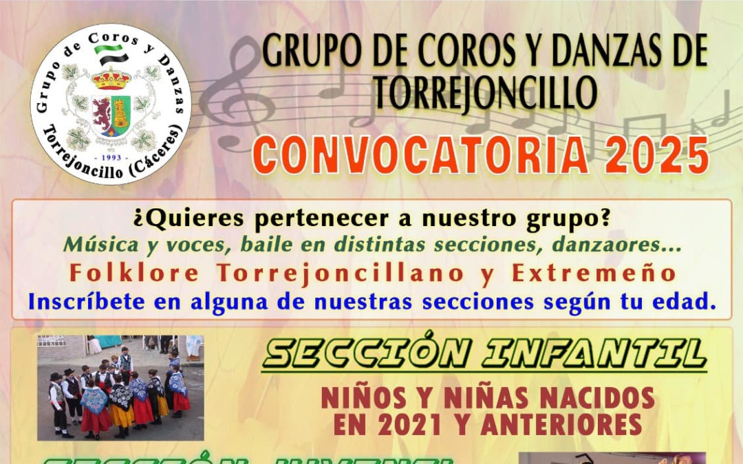 Convocatoria 2025 del Grupo de Coros y Danzas de Torrejoncillo