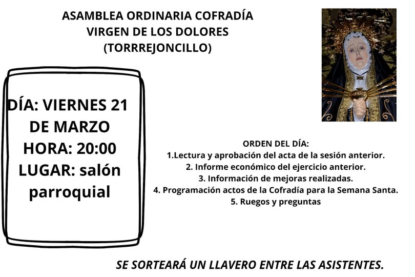 Asamblea Ordinaria Cofradía Virgen de los Dolores