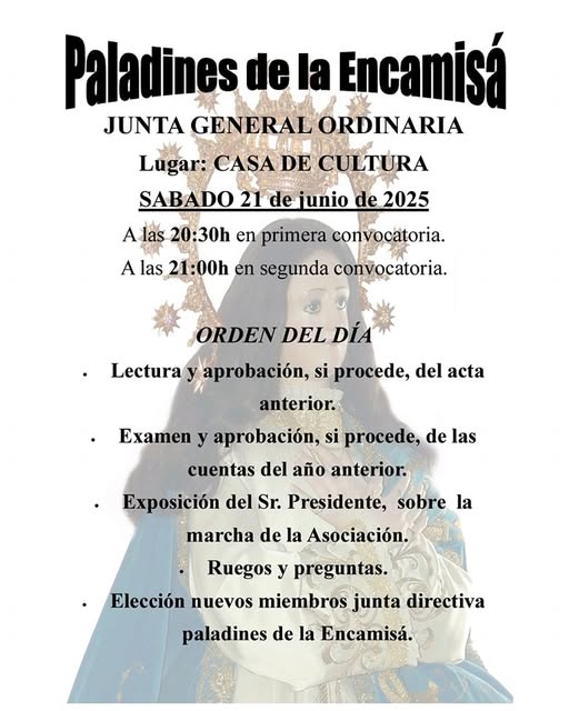 JUNTA GENERAL ORDINARIA PALADINES DE LA ENCAMISA