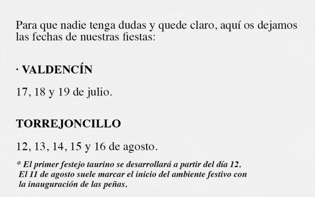 Ya sabemos las fechas de las fiestas taurinas de Torrejoncillo y Valdencin
