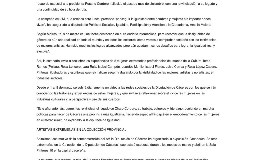 Ocho mujeres representantes del arte en Extremadura en el 8M-2021