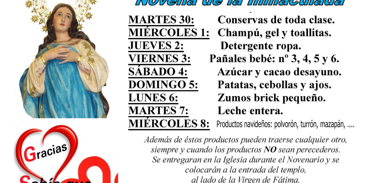 PORTAJE UN PUEBLO SOLIDARIO: 9 DIAS, 9 NECESIDADES; NOVENARIO A LA PURA