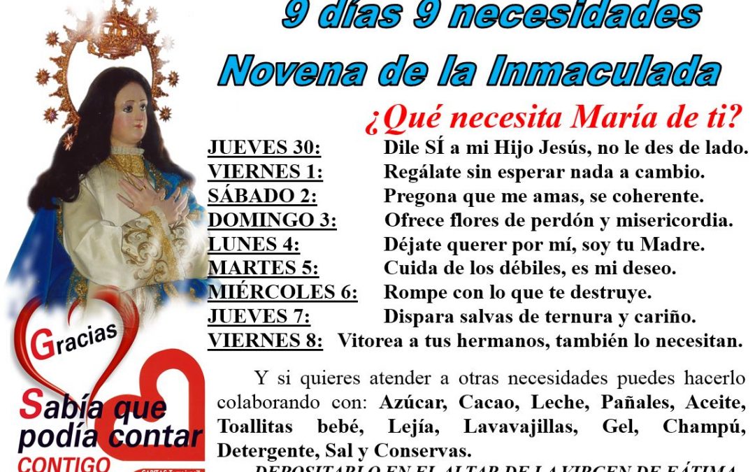 ¿Qué necesita María de tí? 9 días 9 necesidades. Novena a la Inmaculada.