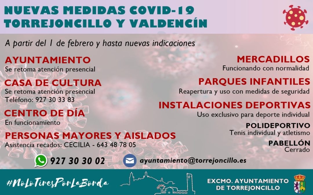 ACTUALIZACIÓN MEDIDAS COVID-19 EN TORREJONCILLO Y VALDENCÍN
