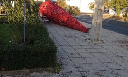 El viento derriba el árbol navideño de Valdencin