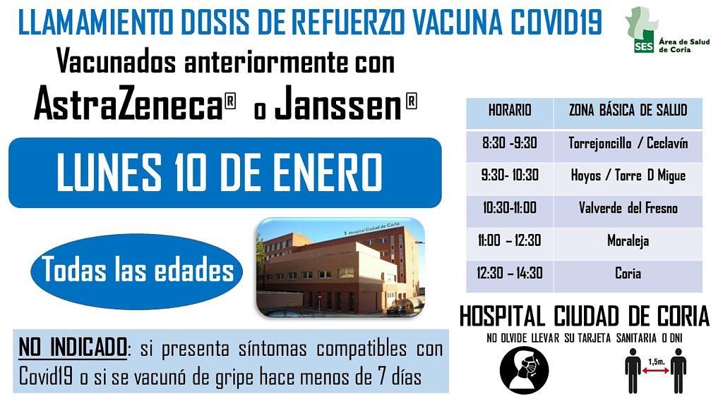 LLAMAMIENTO DOSIS DE REFUERZO VACUNA COVID 19 ASTRAZENECA O JANSSEN