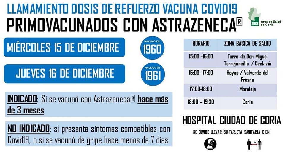 LLAMAMIENTO TERCERA DOSIS VACUNA COVID 19 ASTRAZENECA