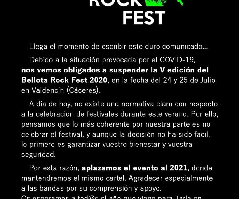 Suspendida la V edición del Bellota Rock Fest