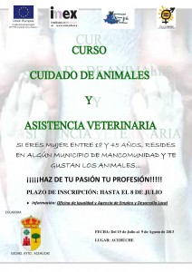 Cartel del curso "Ciudado de Animales y Asistencia Veterinaria" - OFICINA DE IGUALDAD