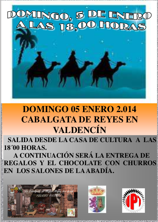 Cabalgata de Reyes en Valdencín. Domingo, 5 de enero a las 18:00 h.