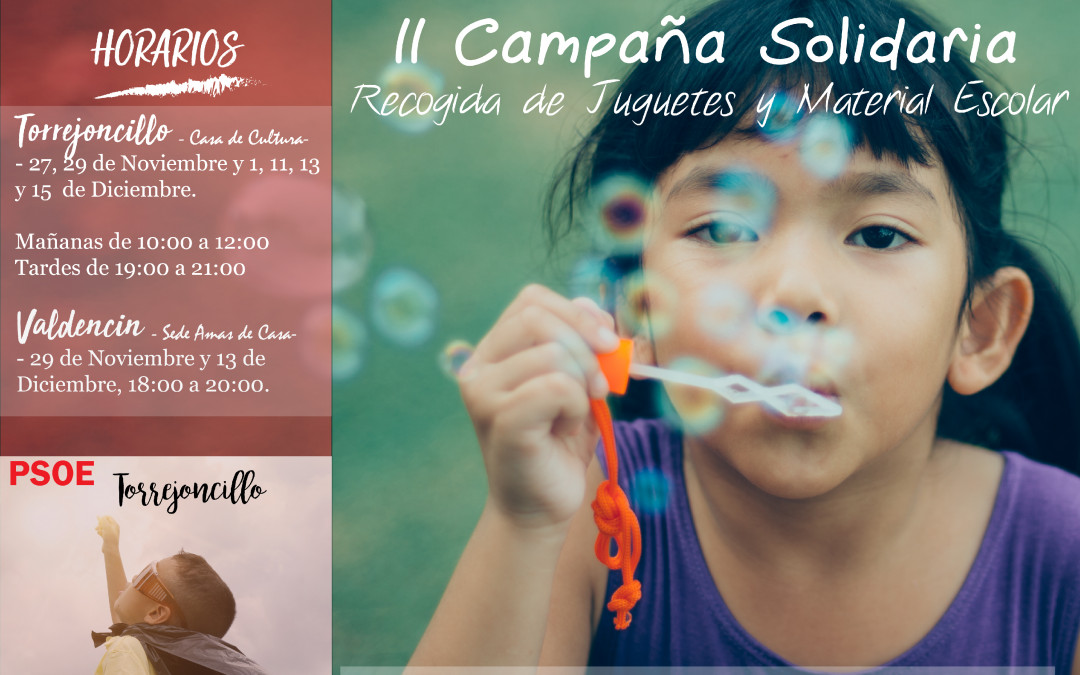 II Campaña Solidaria de recogida de juguetes y material escolar de PSOE de Torrejoncillo