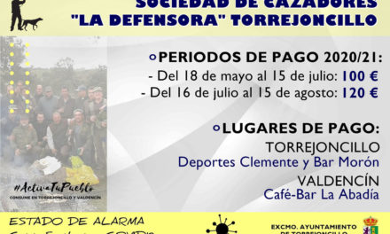 Periodo de pago cuotas Sociedad de Cazadores La Defensora