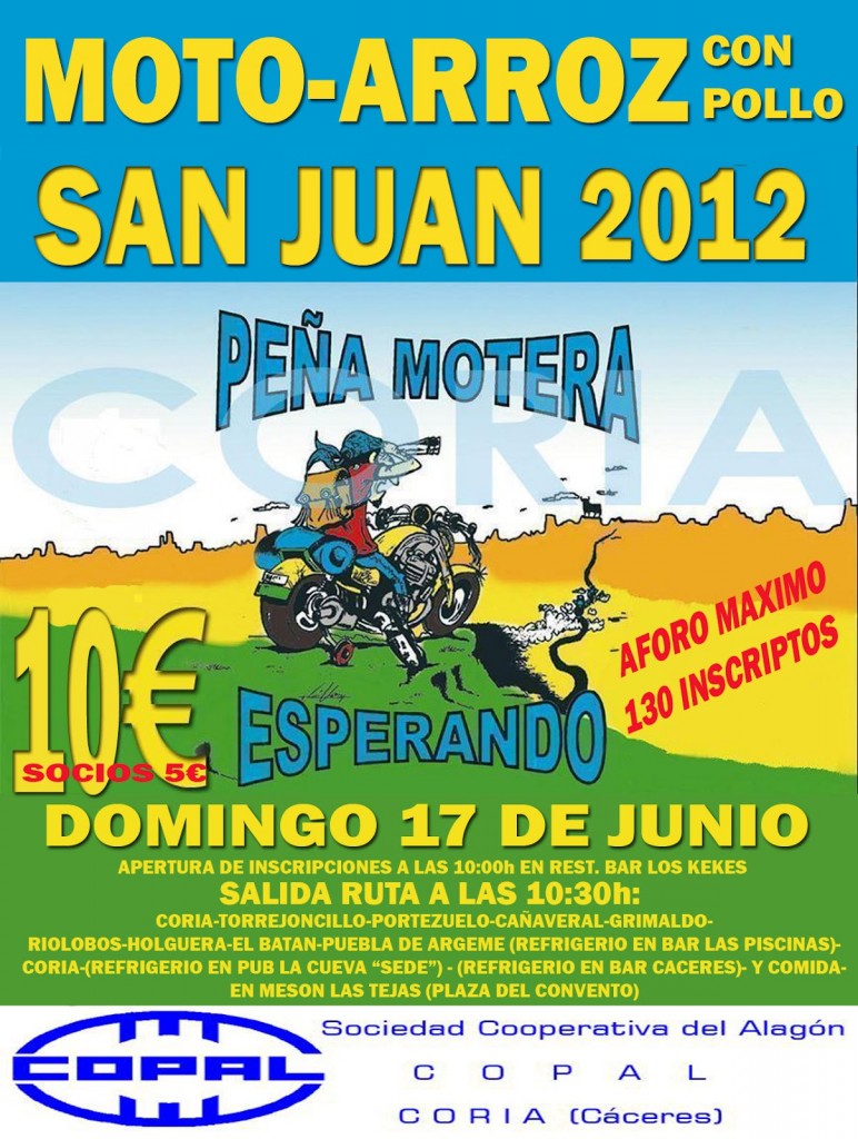 La ruta «Moto-Arroz con Pollo» de la Peña Motera de Coria pasará este domingo por Torrejoncillo