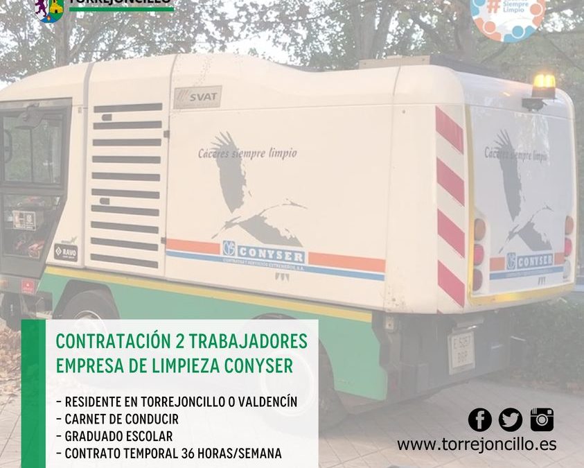 OFERTA DE DOS PUESTOS DE TRABAJO DE PEÓN DE LIMPIEZA