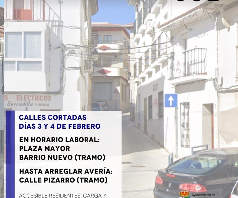 CORTES DE CALLES DÍAS 3 Y 4 DE FEBRERO