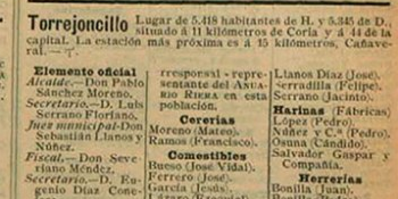 Torrejoncillo 1901, el entramado industrial y comercial