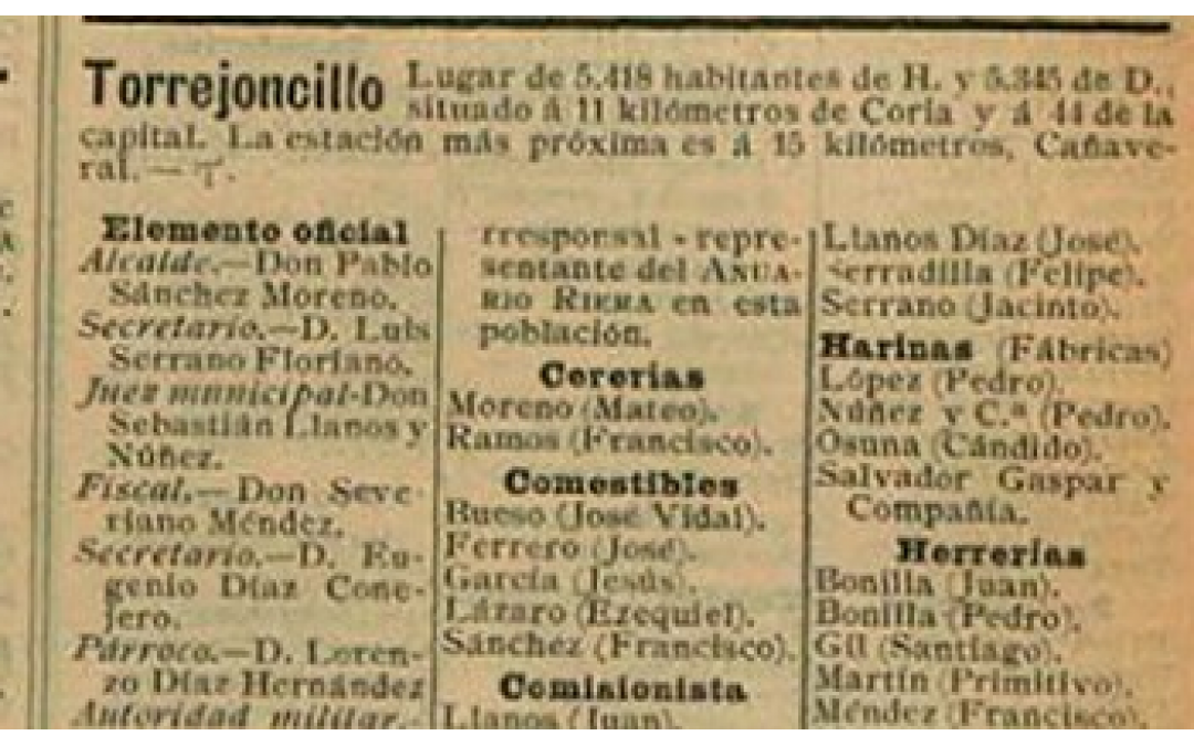 Torrejoncillo 1901, el entramado industrial y comercial