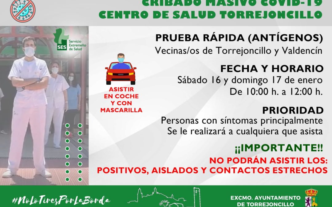 CRIBADO MASIVO COVID-19 EN EL CENTRO DE SALUD DE TORREJONCILLO