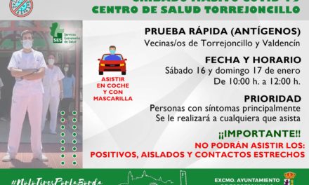 CRIBADO MASIVO COVID-19 EN EL CENTRO DE SALUD DE TORREJONCILLO