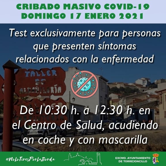 CRIBADO MASIVO COVID-19 SOLO PARA PERSONAS CON SÍNTOMAS