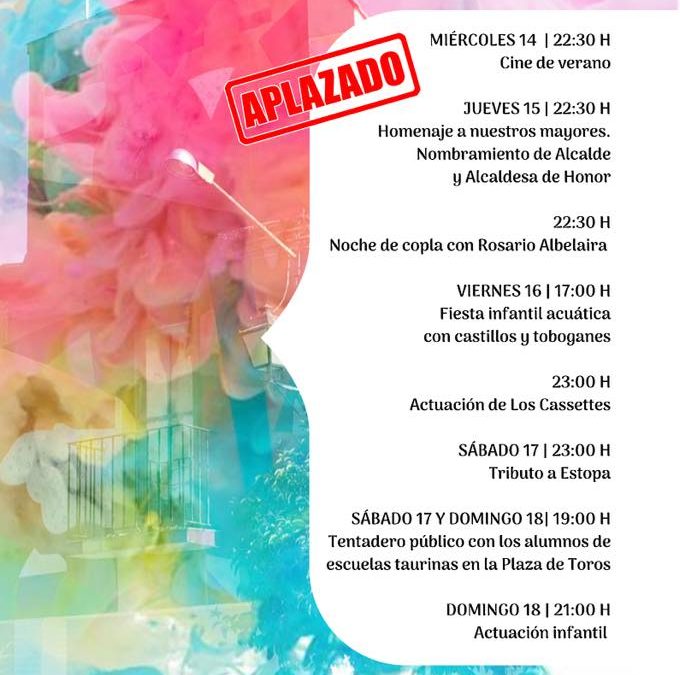 Programa de Fiestas de Verano en nuestra Pedanía de Valdencín Aplazadas