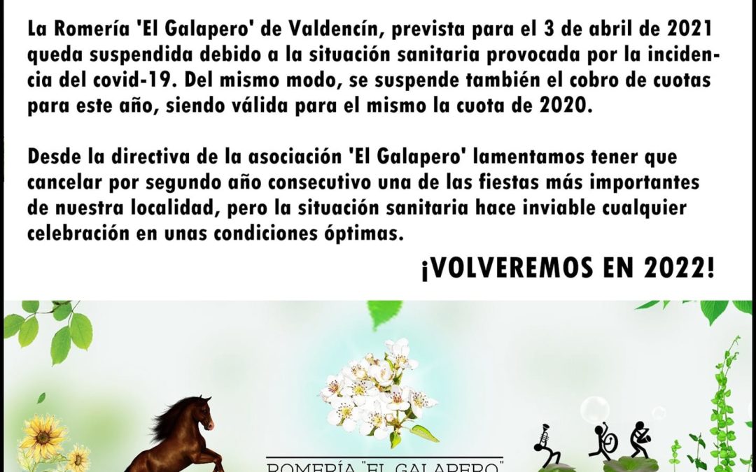 SE SUSPENDE LA ROMERÍA DE 2021 EN VALDENCIN