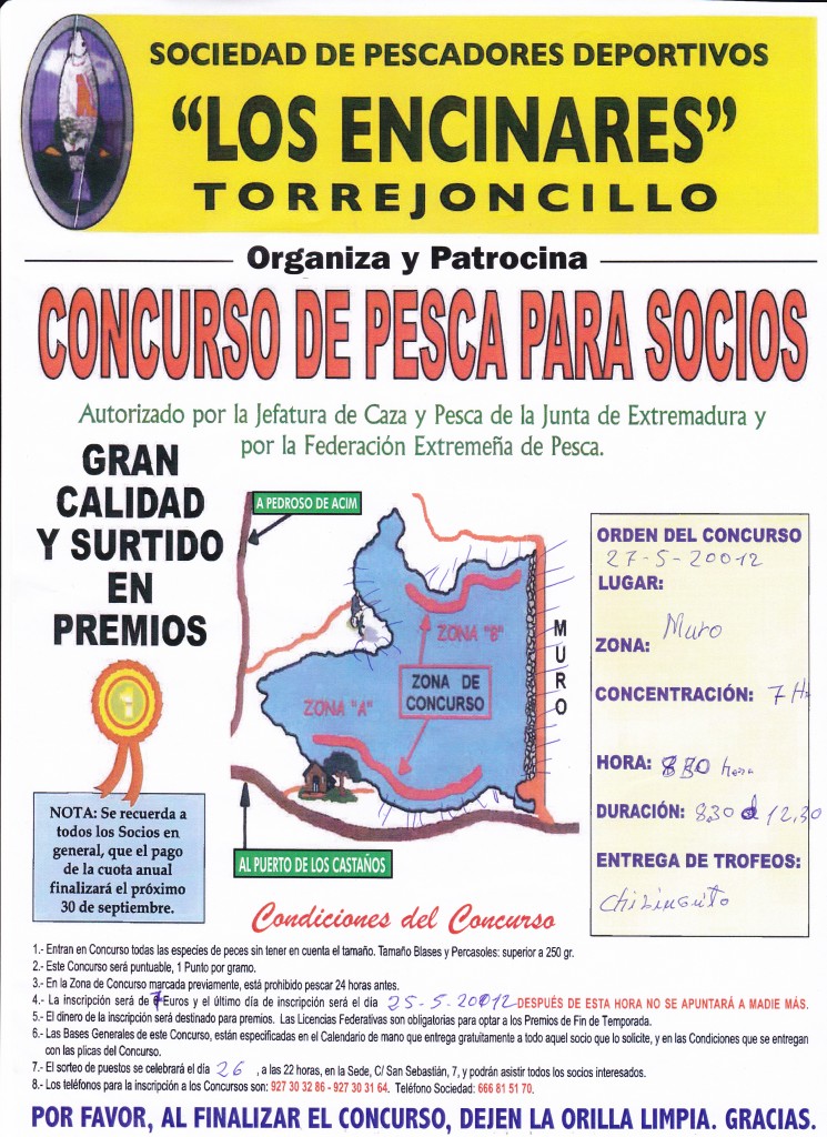 III Concurso de Pesca Temporada 2012. Organizado por Asociación Pescadores Deportivos los Encinares de Torrejoncillo. Pantano del Pedroso de Acin