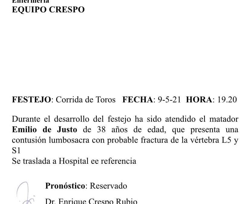 Contusión lumbosacra y probable vertebras fracturadas