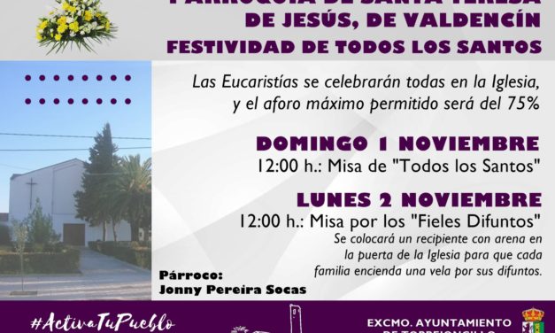 HORARIOS DE MISAS EN VALDENCÍN POR «TODOS LOS SANTOS» Y «FIELES DIFUNTOS»
