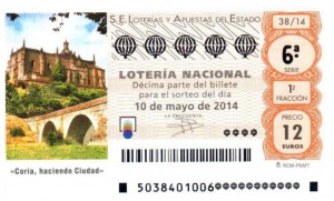 La Catedral y el puente medieval de Coria ilustrarán el décimo de Lotería Nacional del 10 de mayo
