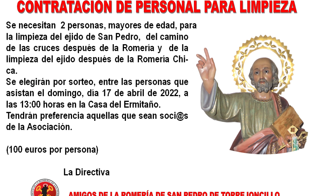 CONTRATACIÓN DE PERSONAL DE LIMPIEZA