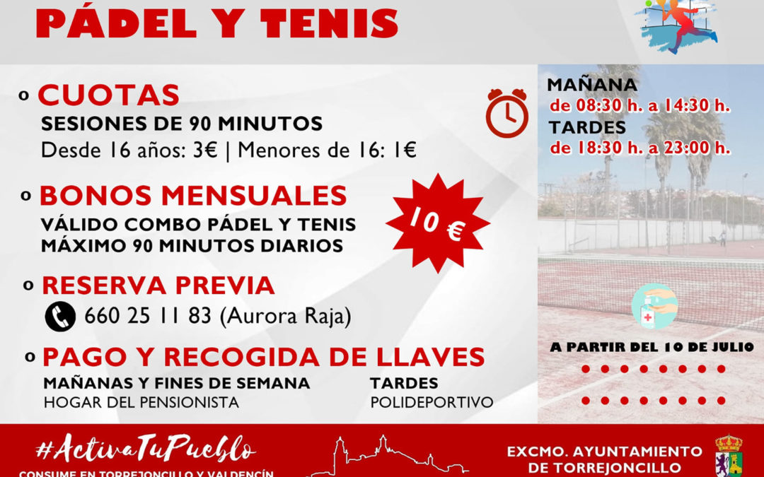 CUOTAS Y BONOS MENSUALES PARA LAS PISTAS DE PÁDEL Y TENIS