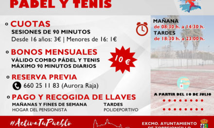 CUOTAS Y BONOS MENSUALES PARA LAS PISTAS DE PÁDEL Y TENIS