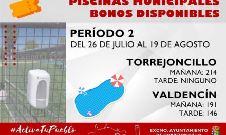 NÚMERO DE BONOS DISPONIBLES EN LAS PISCINAS MUNICIPALES