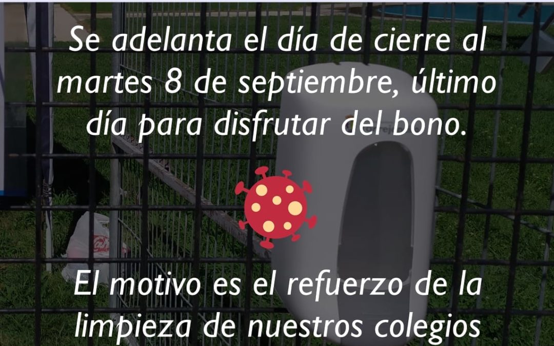 SE ADELANTA EL CIERRE DE NUESTRAS PISCINAS MUNICIPALES