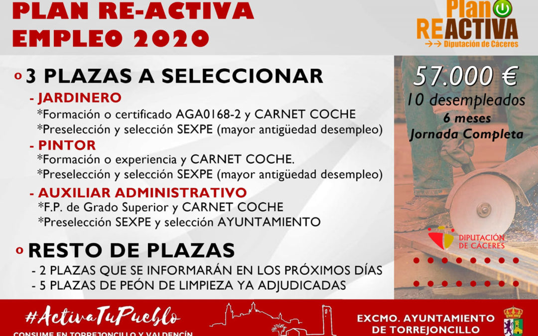 SELECCIÓN DE TRES PLAZAS DEL PLAN RE-ACTIVA EMPLEO 2020