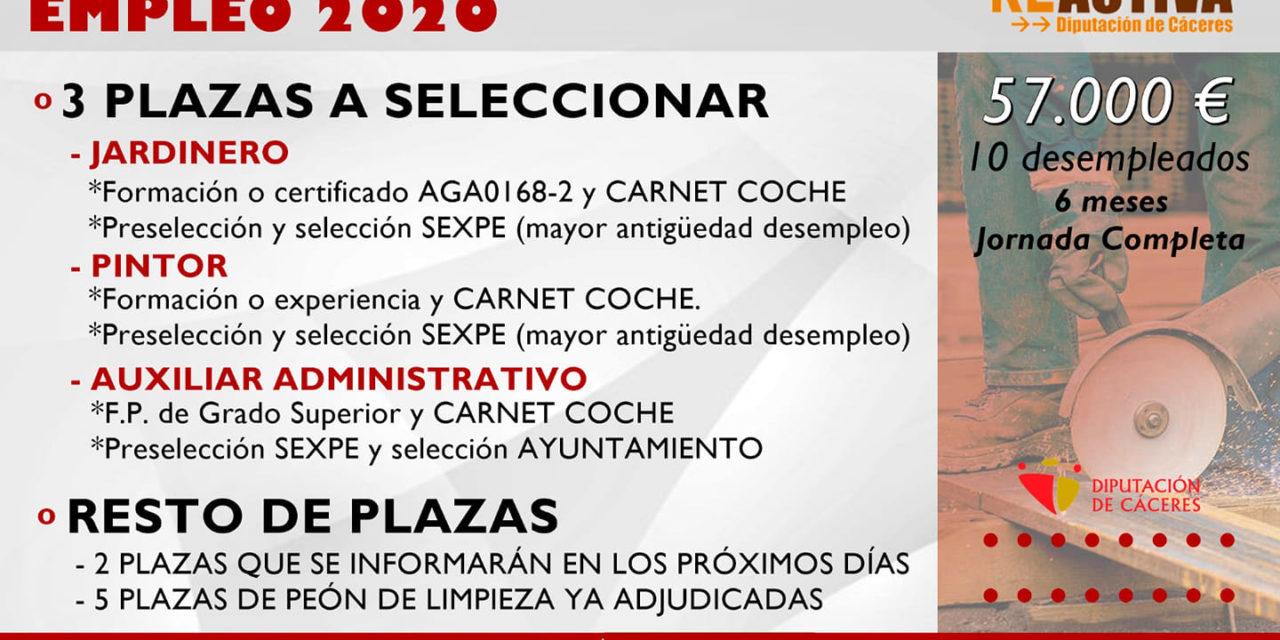 SELECCIÓN DE TRES PLAZAS DEL PLAN RE-ACTIVA EMPLEO 2020