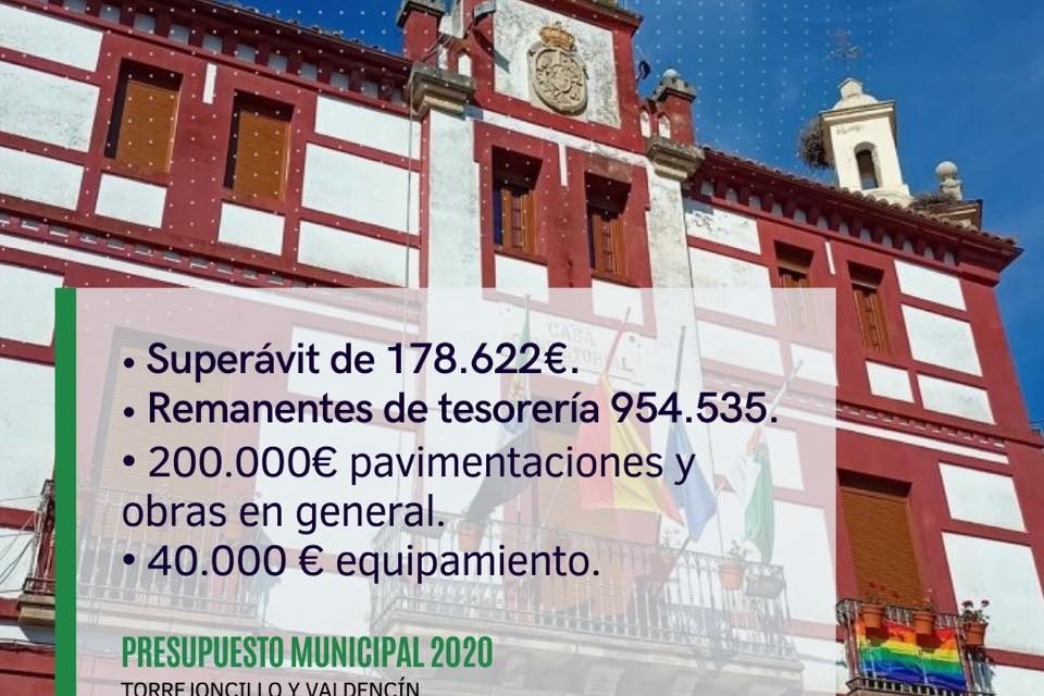 Torrejoncillo cierra su presupuesto 2020 con un superávit cercano a 180.000 euros
