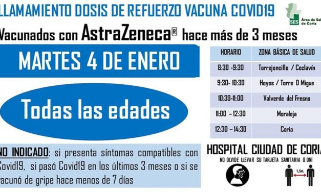 LLAMAMIENTO TERCERA DOSIS VACUNA COVID 19 ASTRAZENECA
