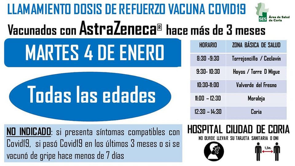 LLAMAMIENTO TERCERA DOSIS VACUNA COVID 19 ASTRAZENECA