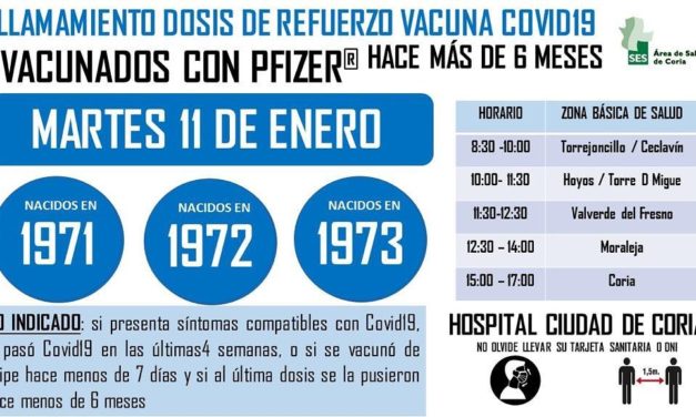 LLAMAMIENTO DOSIS DE REFUERZO VACUNA COVID-19 PFIZER