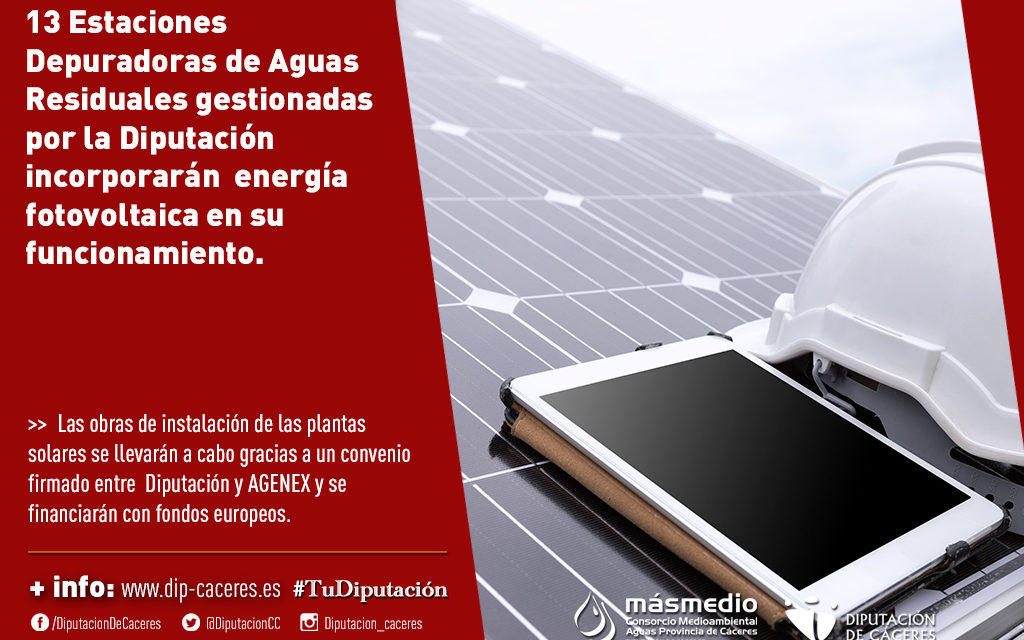 Trece EDAR gestionadas por Diputación de Cáceres incorporarán energía fotovoltaica en su funcionamiento