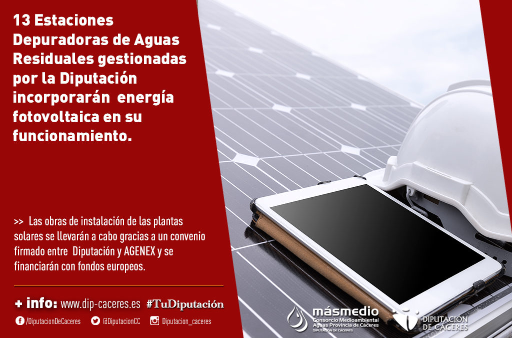 Trece EDAR gestionadas por Diputación de Cáceres incorporarán  energía fotovoltaica en su funcionamiento