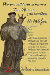 Cartel del Novenario en honor a San Antonio "Nueve días, nueve necesidades" - CÁRITAS